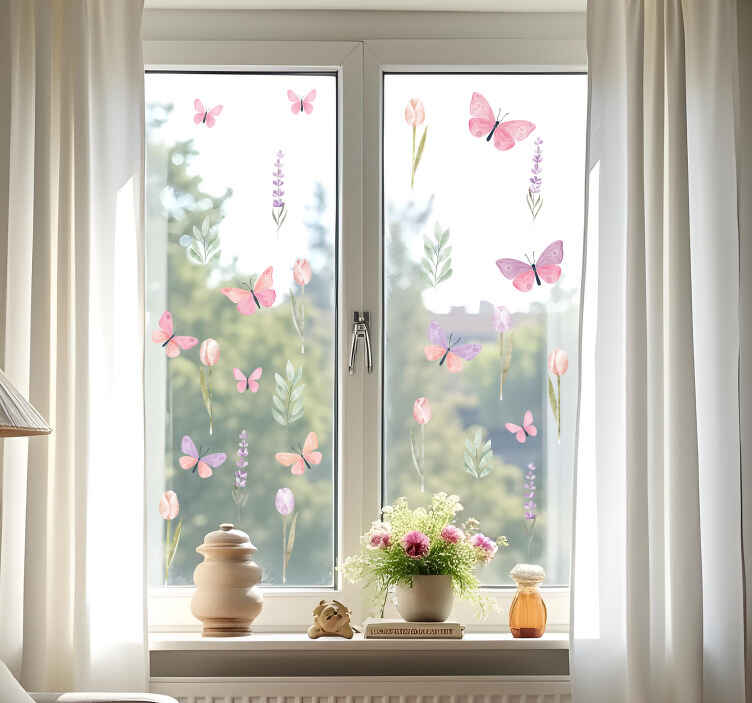 Nálepka na okno motýle a tulipány - Tenstickers