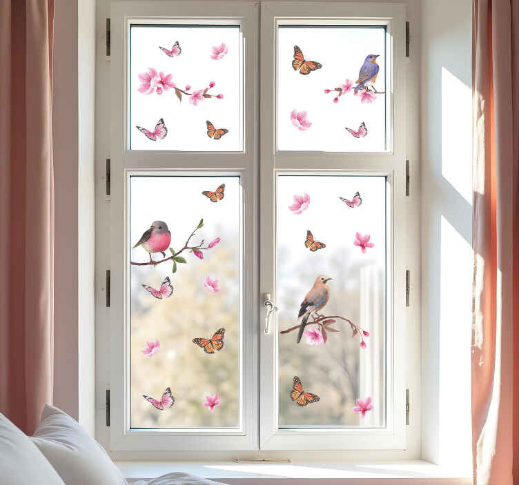 Coloured birds and butterflies window sticker - TenStickers