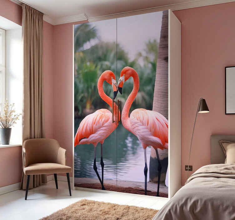 Adhésif meuble coeur de flamants roses - TenStickers