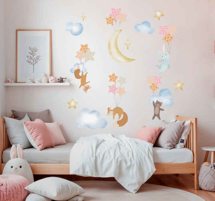 Sticker mural animaux de la forêt avec des ballons à air - TenStickers