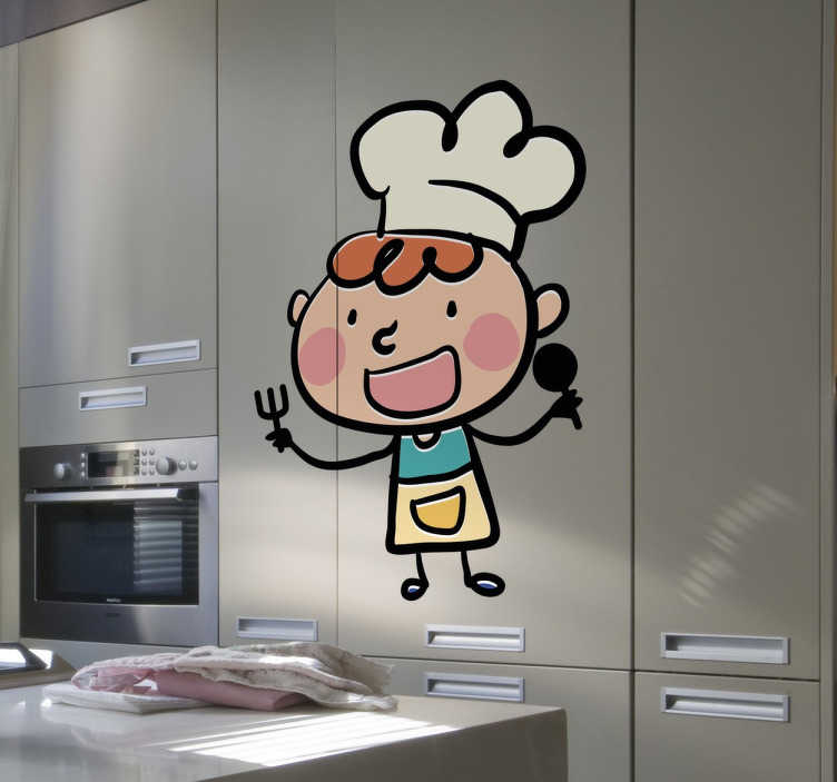 Cartoon chef flipping food kitchen flooring - TenStickers