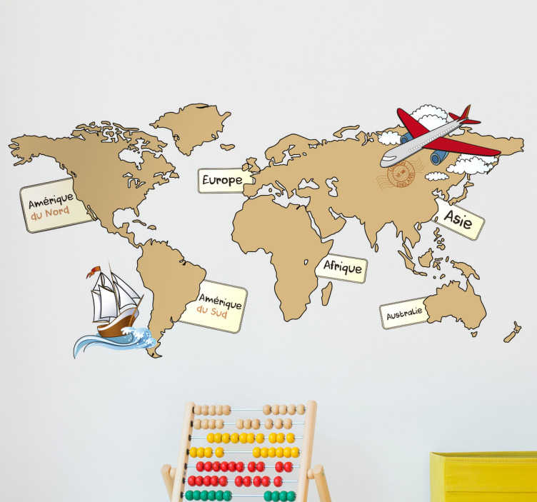 Sticker carte du monde français