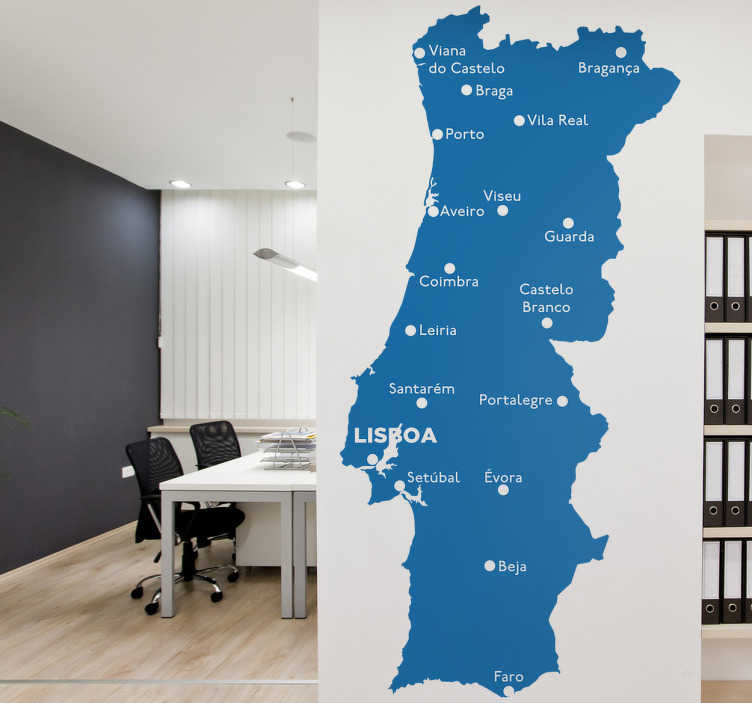 Mapa de Portugal com distritos! Vinis Autocolantes Decorativos de Parede -  Viart