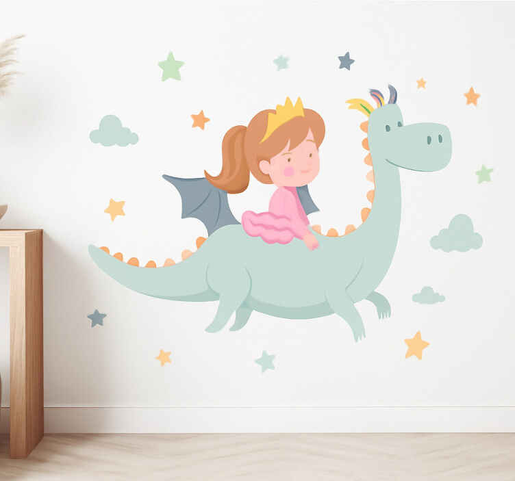 Autocolant pentru copii prințesă pe un dragon - TenStickers