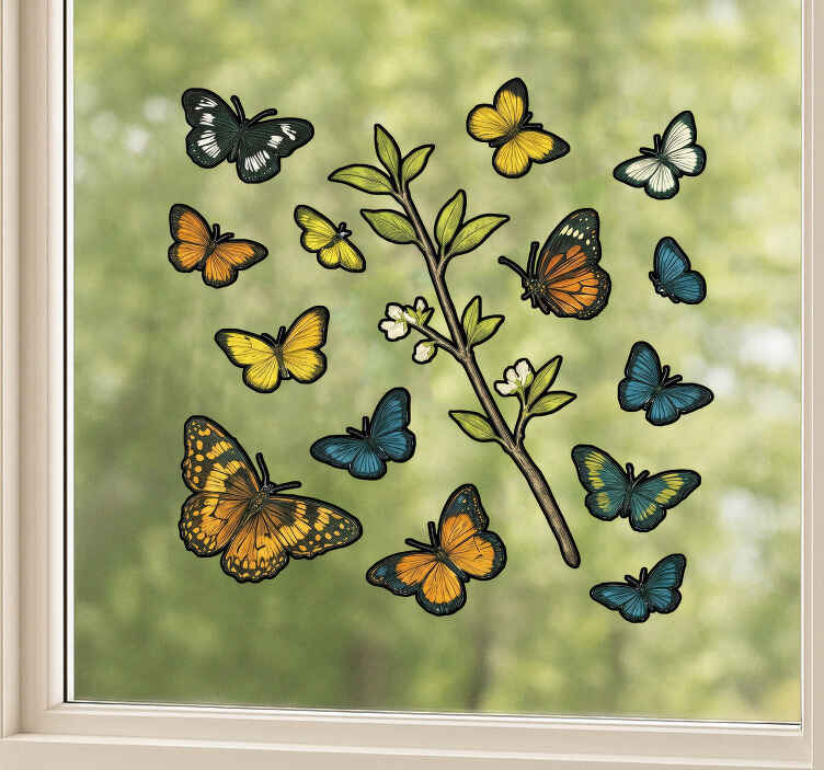 Green butterflies pattern Wwndow decal for business - TenStickers