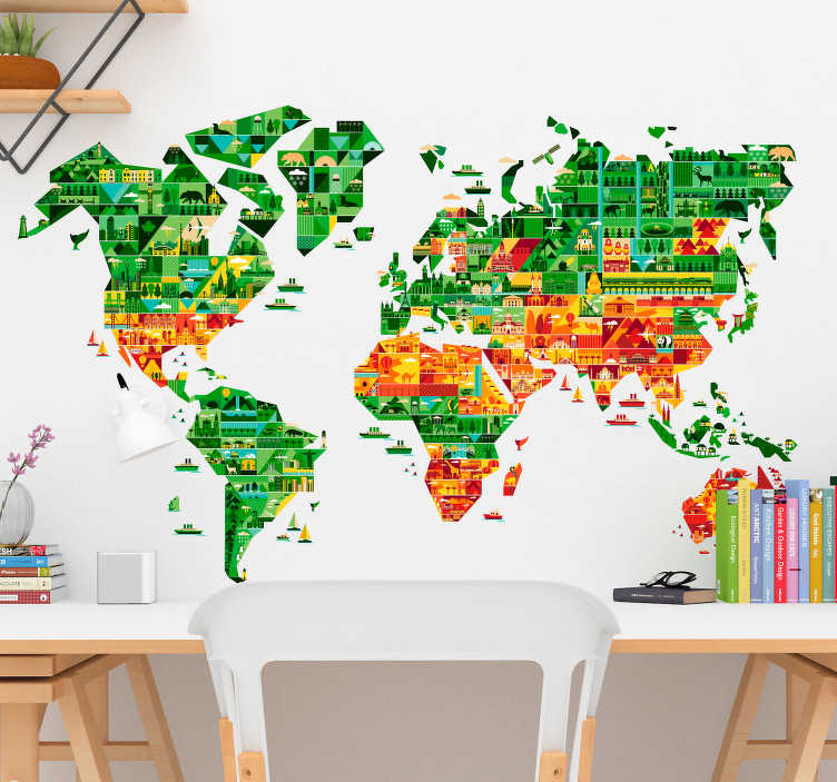 Autocolante mapa mundo para quarto juvenil - TenStickers