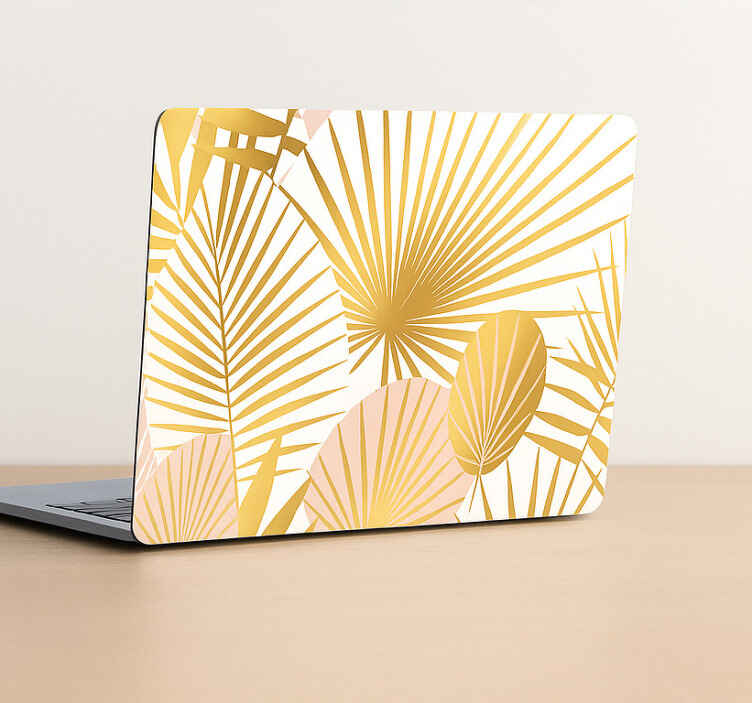Golden tropical leaves  laptop sticker - TenStickers