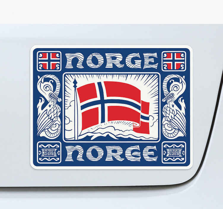 Norges flagg med nordisk dekorativ ramme klistremerke til bil - Tenstickers