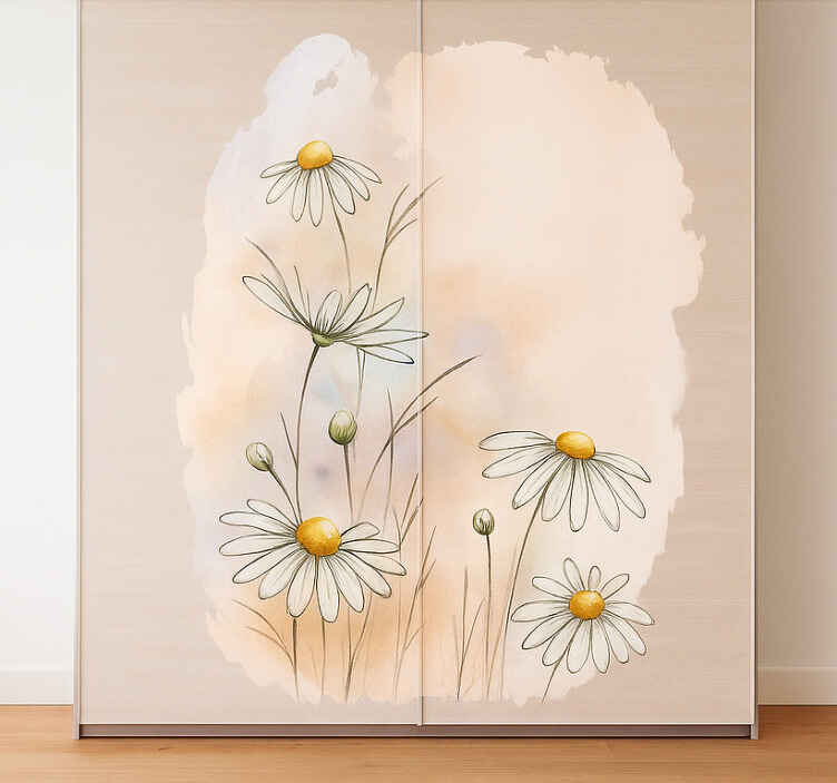 Aquarella daisy flowers furniture sticker - TenStickers