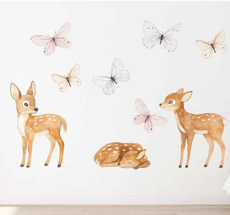 Kleine herten met vlinders fotobehang zelfklevend - TenStickers