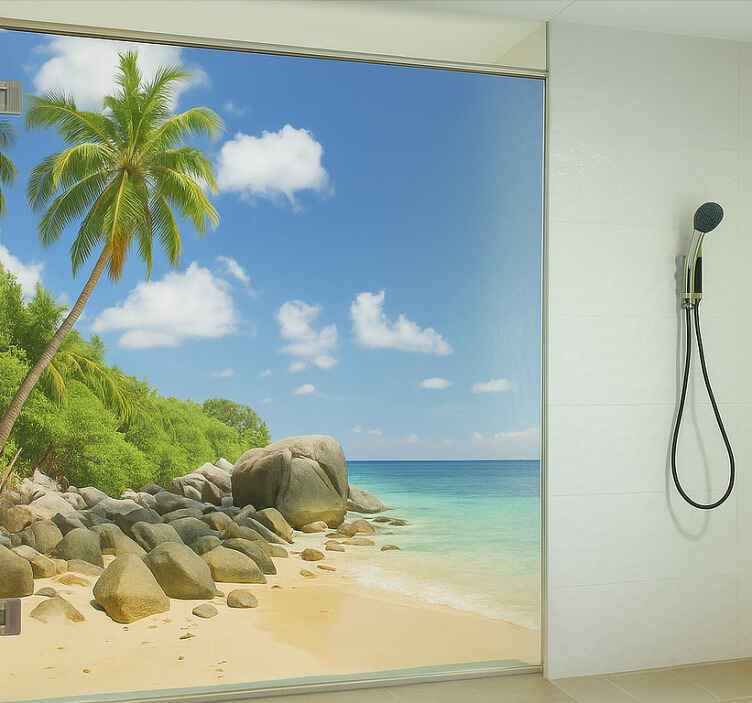Sticker paroi de douche île aux palmiers - TenStickers