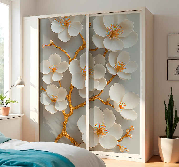 Adhésif meuble fleurs de cerisier dorées - TenStickers