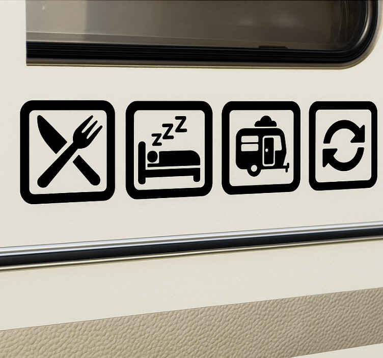 Sticker camping car caravane manger dormir répéter - TenStickers