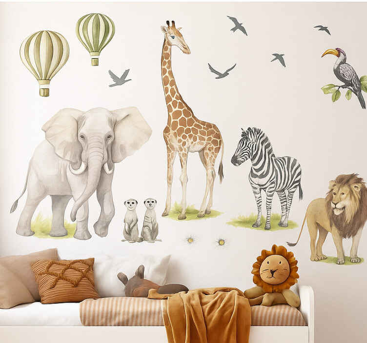 Pastel safari balonları hayvan çıkartması - TenStickers