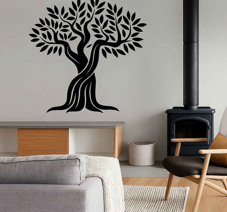 Black Old Olive tree living room wall sticker - TenStickers