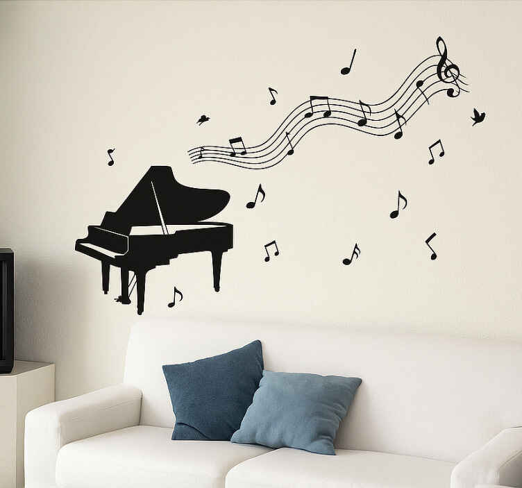 Piano with music notes living room wall sticker - TenStickers