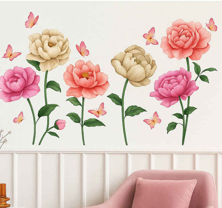 Colourful flowers and butterflies wall decal for living room - TenStickers