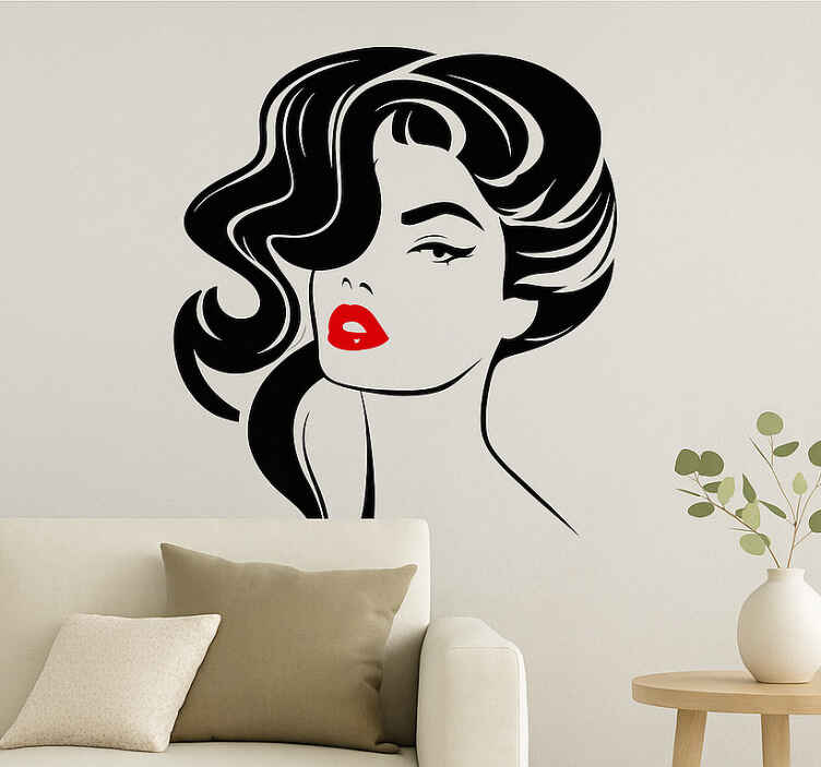 Pretty woman with red lips wall decal for living room - TenStickers