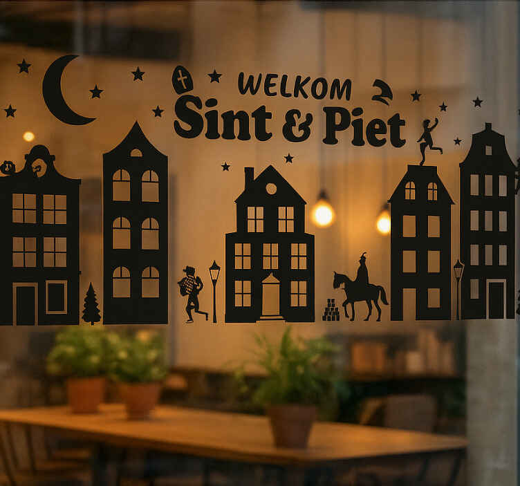 Sticker Sinterklaas sint huisjes raamsticker - TenStickers