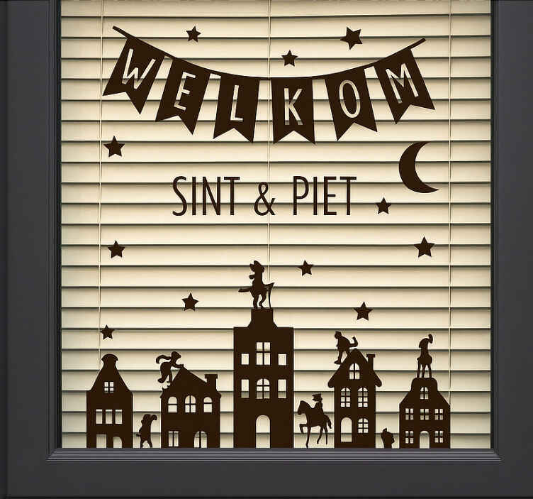 'welkom sint & piet' skyline raamsticker - TenStickers