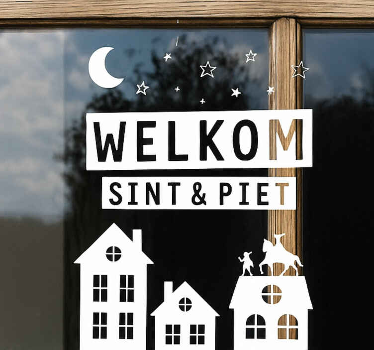 Drie huizen¨welkom sint & piet¨ raamsticker - TenStickers