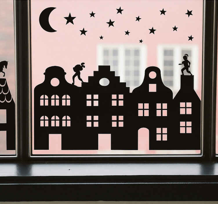Sticker fenêtre piet en sint op dak - TenStickers