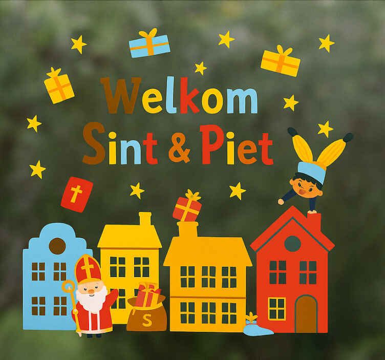 Sticker fenêtre kleurvoll welkom sint&piet - TenStickers