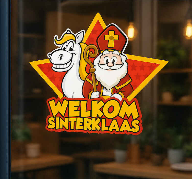 Sticker vitrine rood gele ster welkom - TenStickers