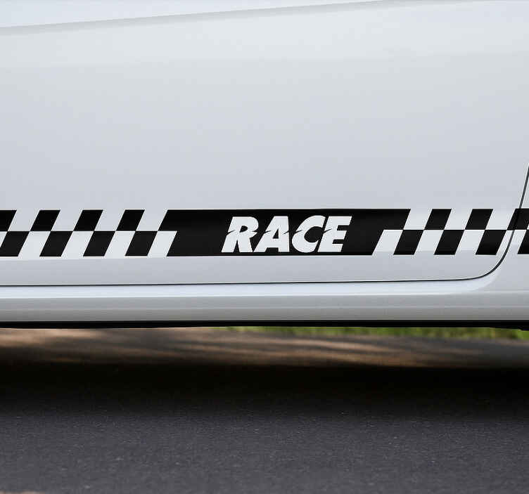 Adesivo per auto striscia laterale a scacchi da gara - TenStickers