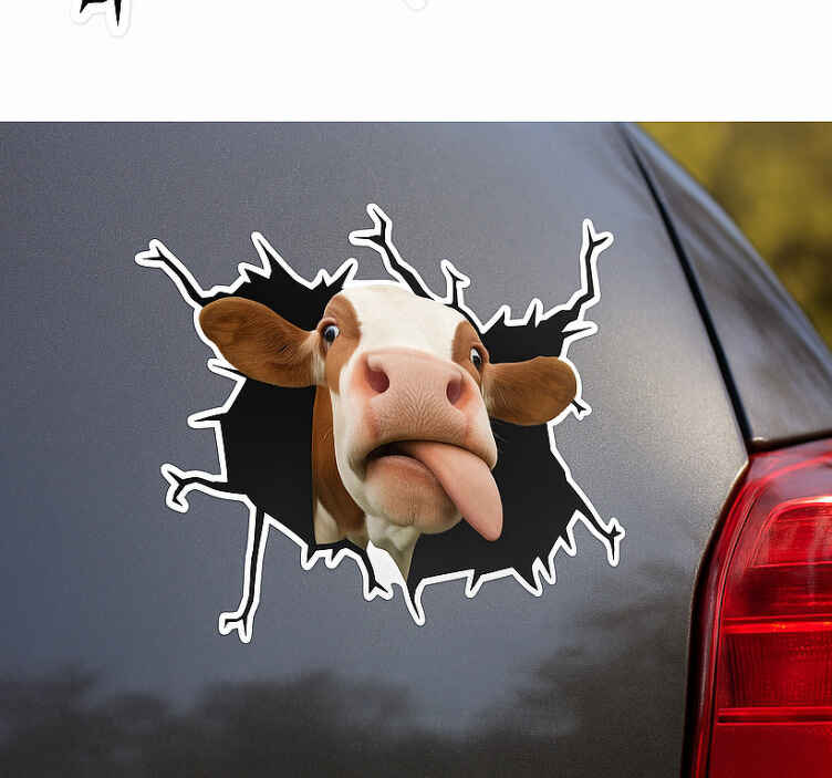 Funny cow breakthrough car decal - TenStickers