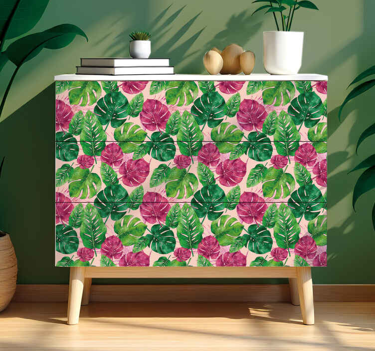 Vinilo para mueble hojas tropicales coloridas - TenVinilo
