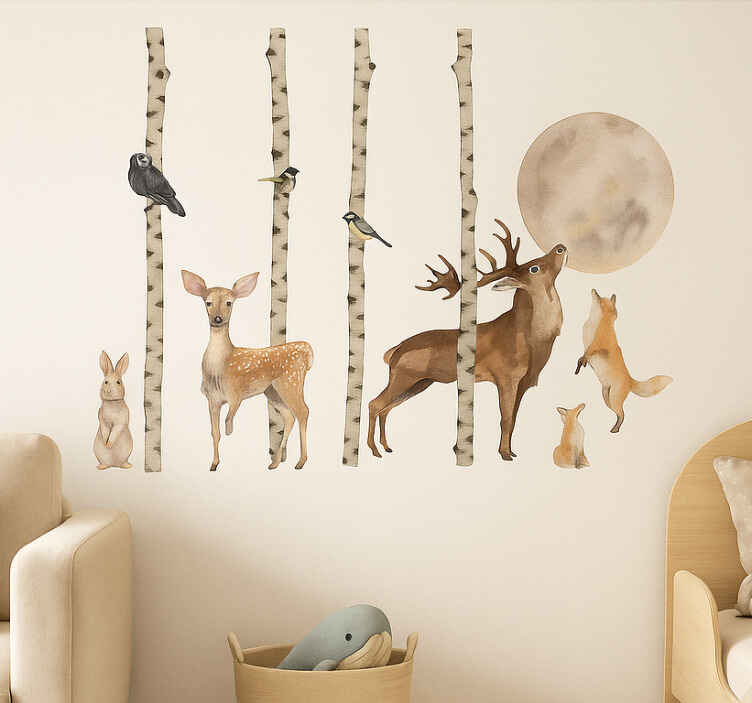 Adesivo murale foresta animali e luna - TenStickers