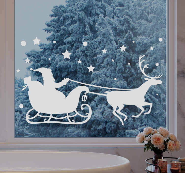 Babbo natale sorvolando un adesivo murale di natale città