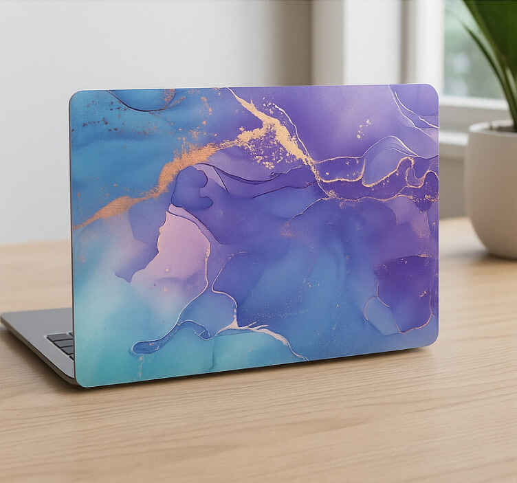 Pegatina para portátil mármol aqua púrpura - TenVinilo