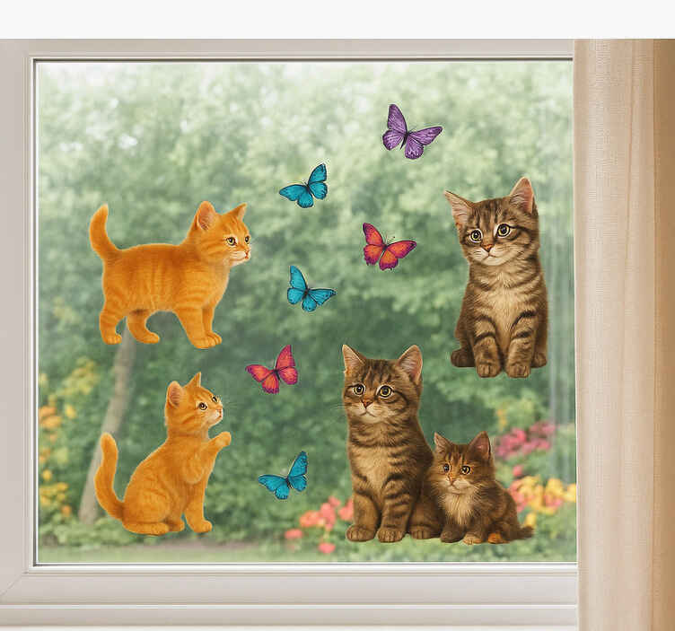 Raamsticker kitten en vlinder - TenStickers