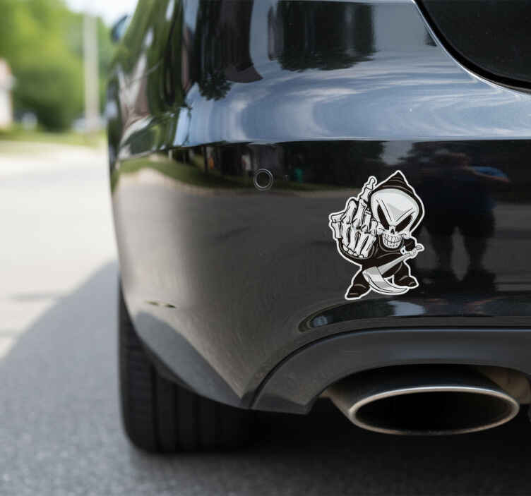Pegatina coche esqueleto con dedo medio - TenVinilo