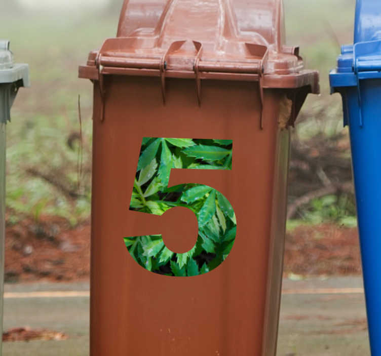 Sticker pour poubelle Chiffre motif feuilles