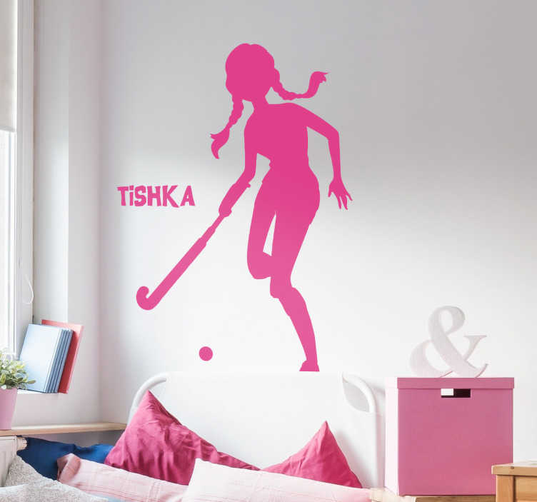 Tenstickers Sticker sport Hockeyspeelster gepersonaliseerd