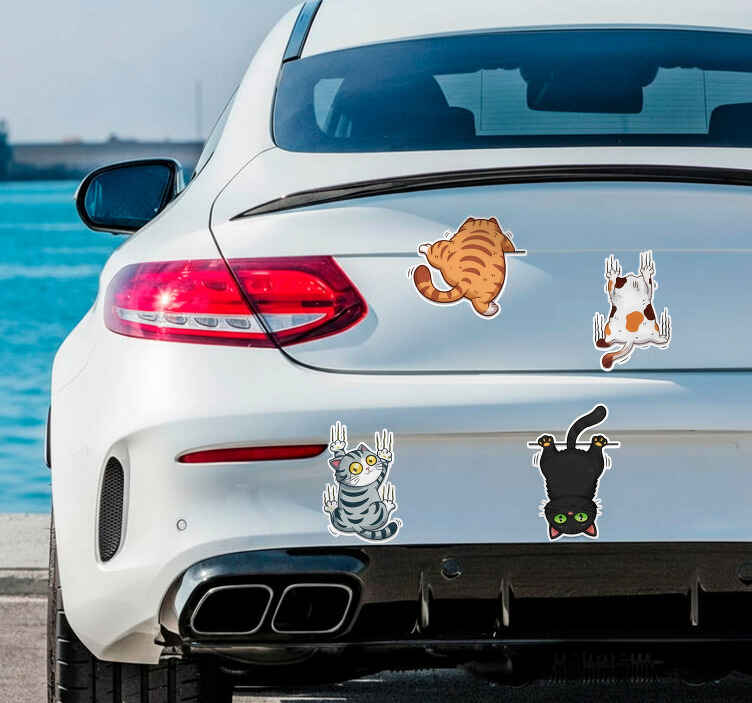 Pegatina coche gato en 3d que se aferra - TenVinilo