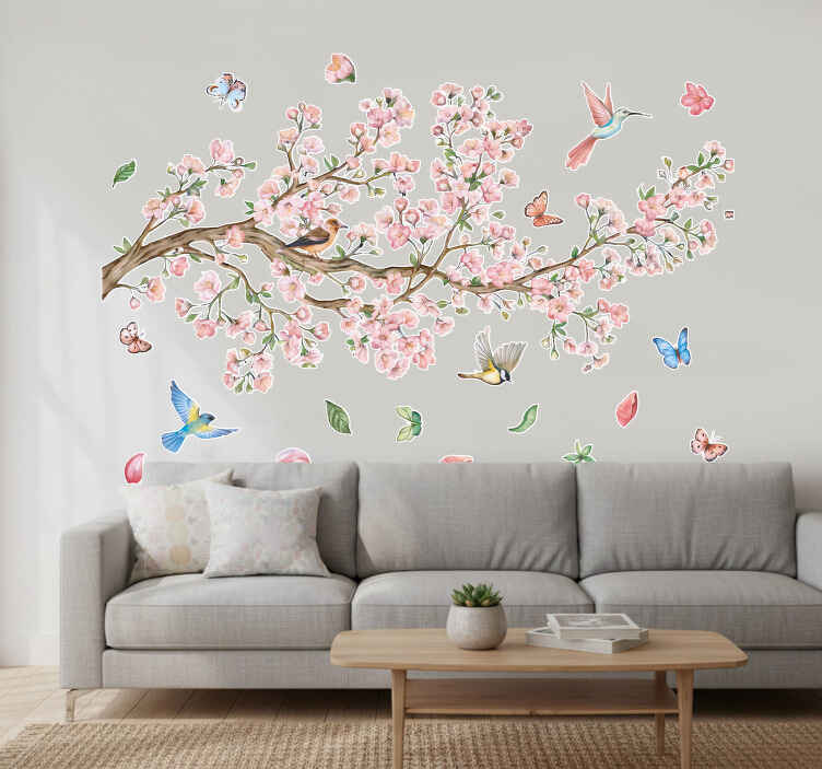 Muursticker kersenbloesem met vogels - TenStickers