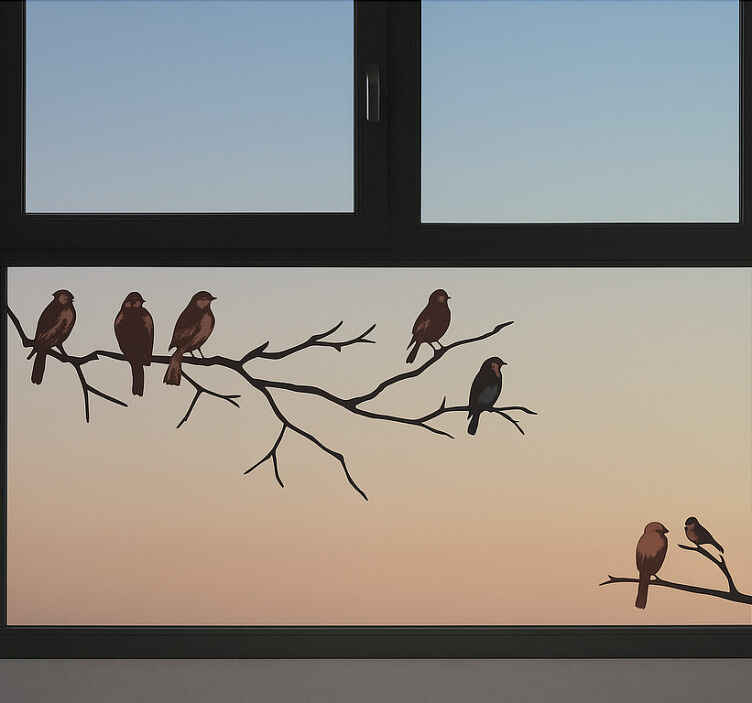 Vinilo translúcido para ventana árboles con gorriones - TenVinilo