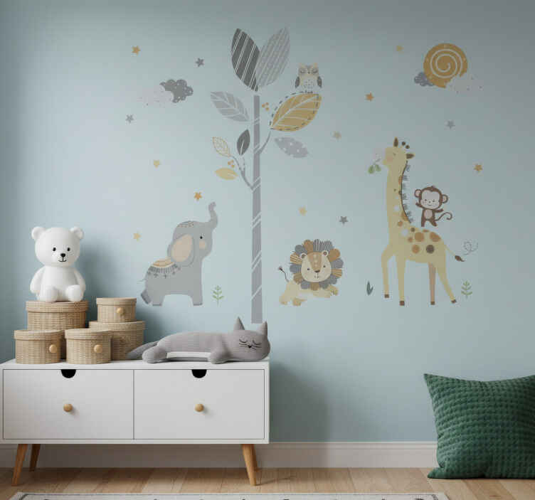 Pegatina para pared infantil safari nocturno de animales - TenVinilo