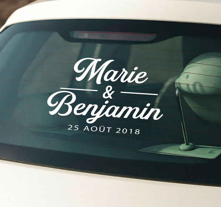 Autocollant voiture noms personnalisés mariage - TenStickers