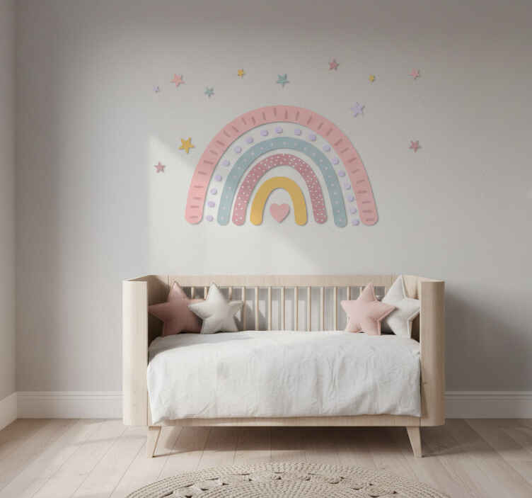 Vinilo pared arcoíris y estrellas adorables - TenVinilo