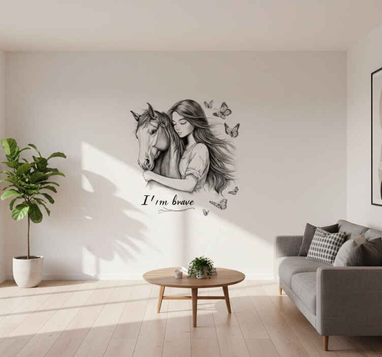 Living room wall sticker hand-drawn horse design - TenStickers