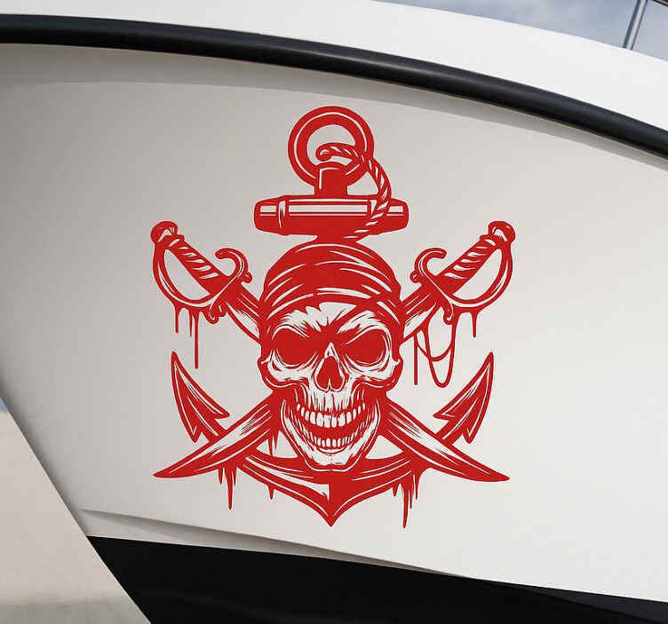 Boat decal red pirate skull - TenStickers