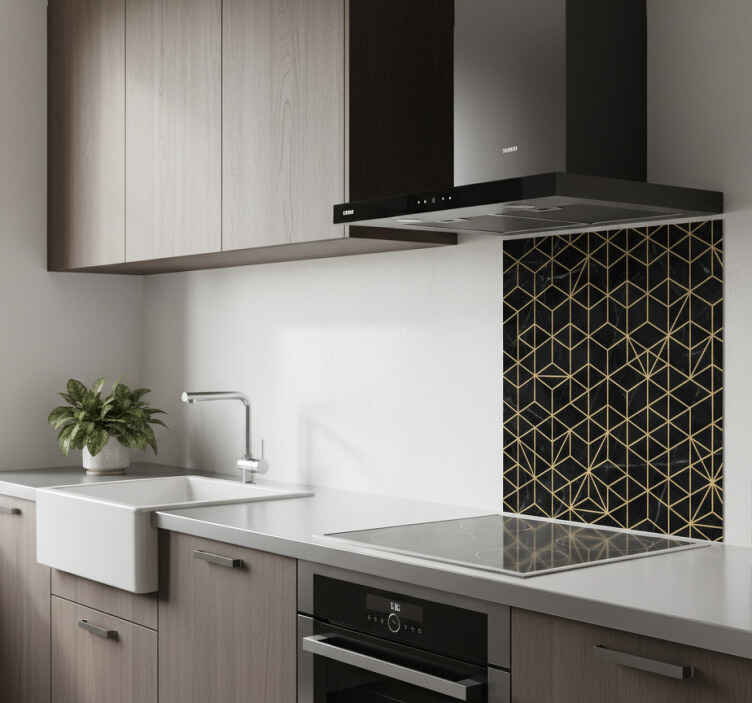 Kitchen tile sticker luxurious black with gold trim - TenStickers