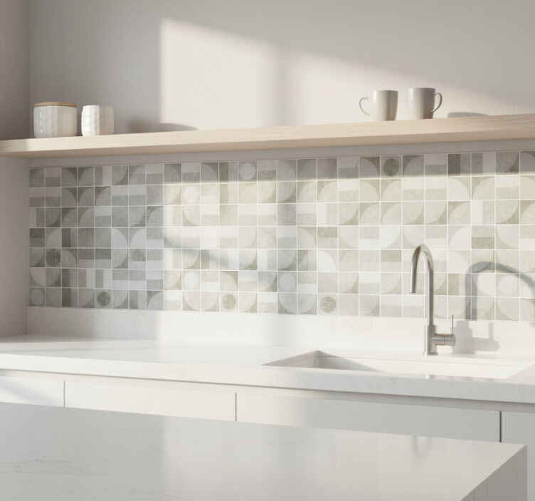 Bathroom tile sticker abstract grey interlocking shapes - TenStickers