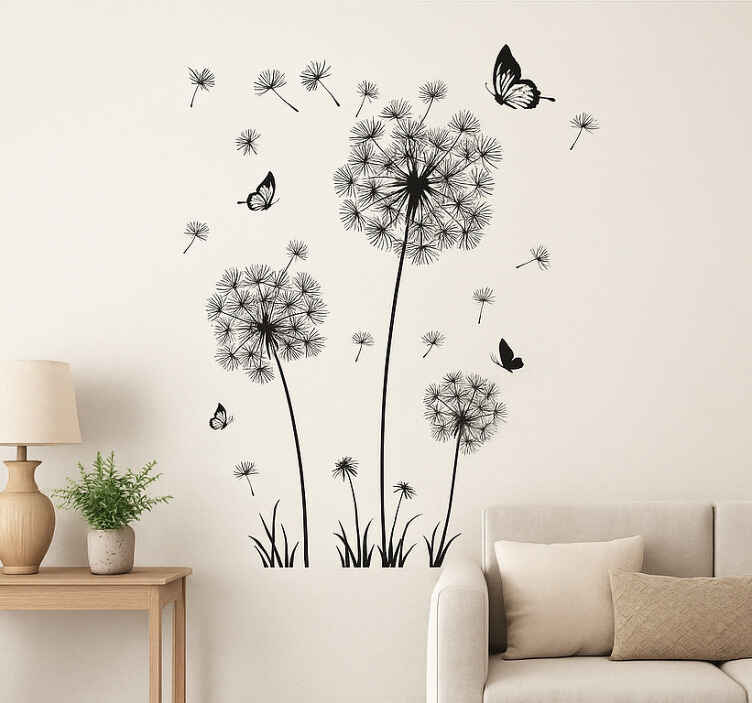 Vinilo para salón mariposa de diente de león - TenVinilo