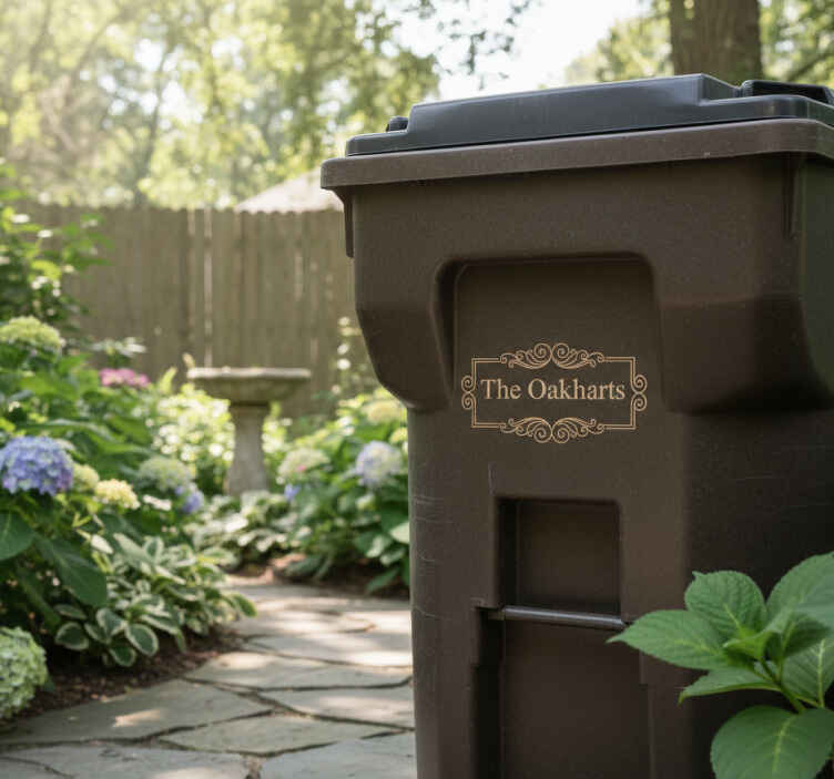 Wheelie bin sticker elegant brown family name - TenStickers